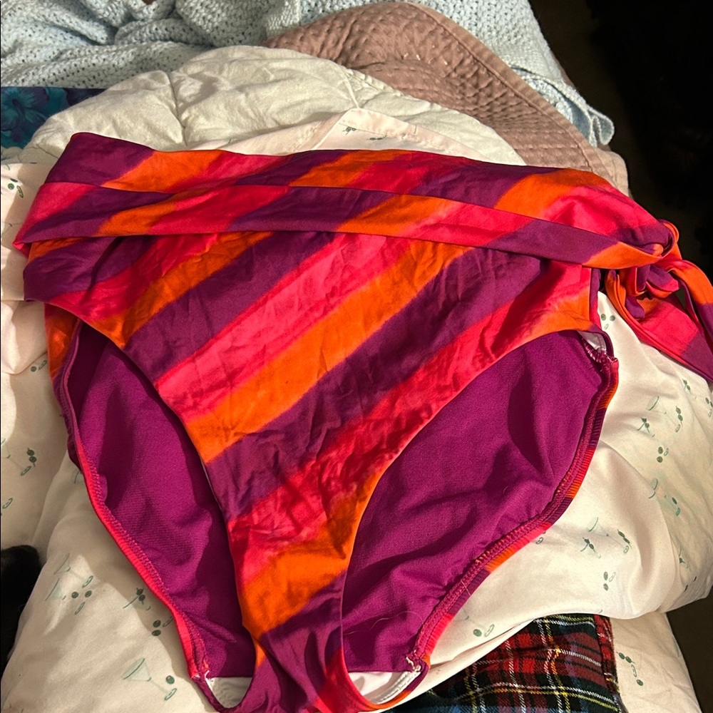 Lauren Ralph Lauren Striped Bikini Bottom in Pink and Orange